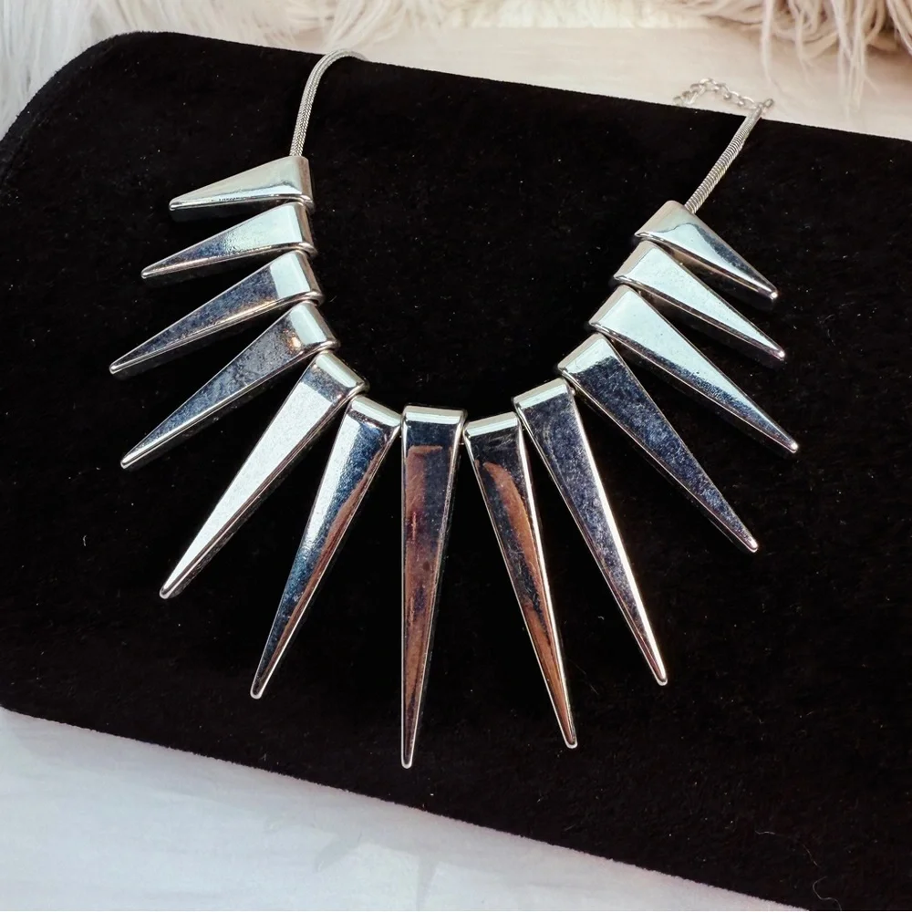 Silvertone Spike Statement Necklace